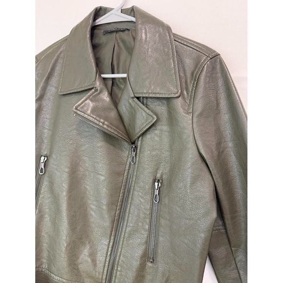 Tahari Olive Faux Leather Jacket - Picture 3 of 8